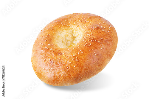 Sesame seeds round bun on a white isolated background
