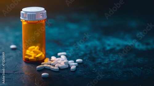 Bottle Filled With Pills on Table, Prescription Medication Container