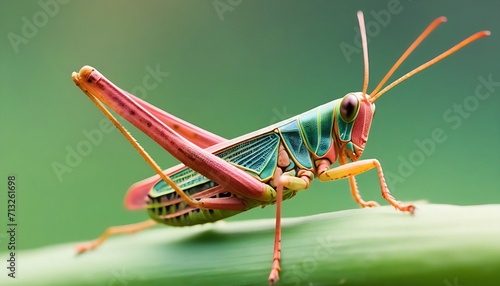 Close up of grasshopper on a plant in the wild. Generative AI photo