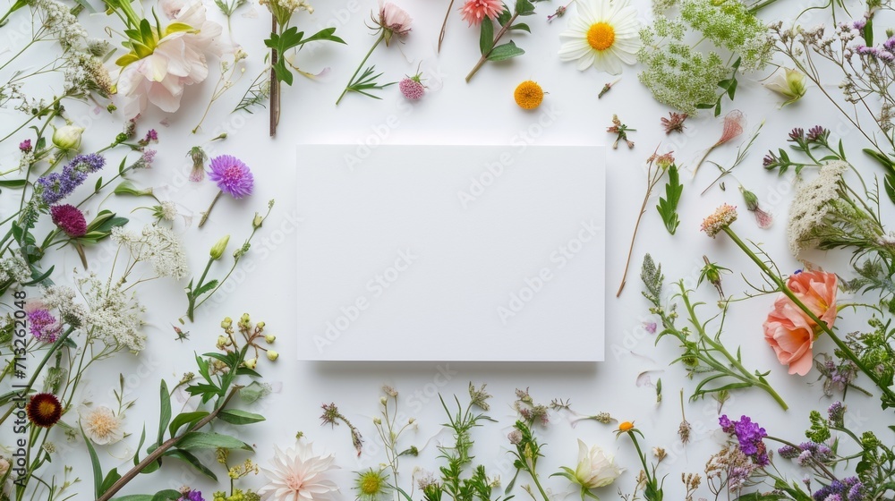 White Sheet of Paper Surrounded by Flowers White Sheet of Paper Surrounded by Flowers
