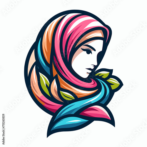 Vector women hijab beauty muslimah fashion flat design scarf logo  Generative Ai