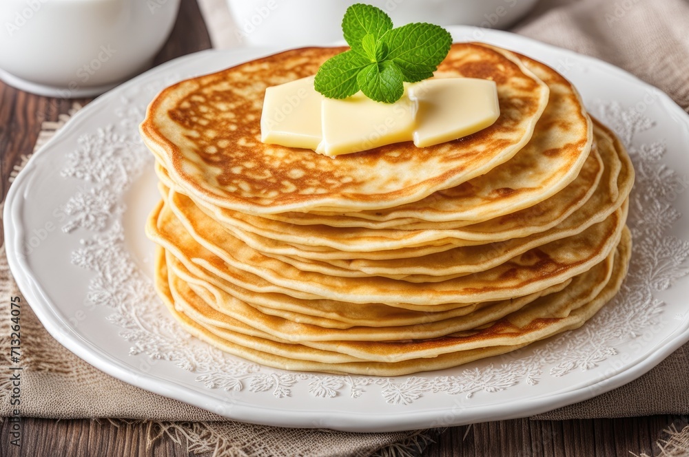 stack of very thin pancakes. traditional for Russian pancake week. Shrove tide