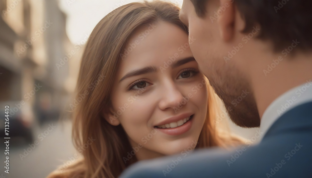 Close-up portrait of a beautiful young couple on the street. Generative AI Close-up portrait of a beautiful young couple on the street. Generative AI