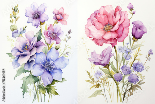 Spring Watercolor Blossom  Vintage Floral Illustration on Decorative Garden Background