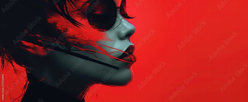 close up woman face with black and red color makeup design, fashion artistic design with copy space, Generative Ai close up woman face with black and red color makeup design, fashion artistic design with copy space, Generative Ai
