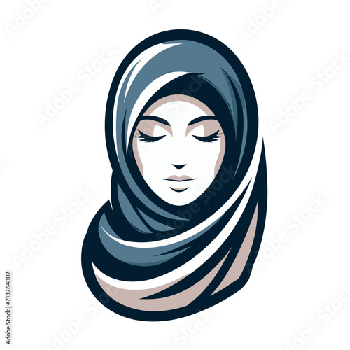 Vector women hijab beauty muslimah fashion flat design scarf logo, Generative Ai