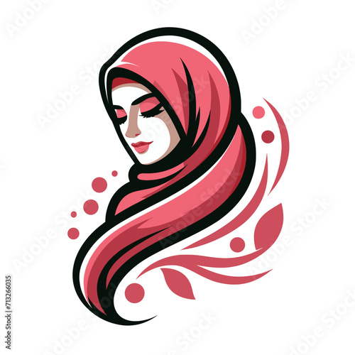 Vector women hijab beauty muslimah fashion flat design scarf logo, Generative Ai