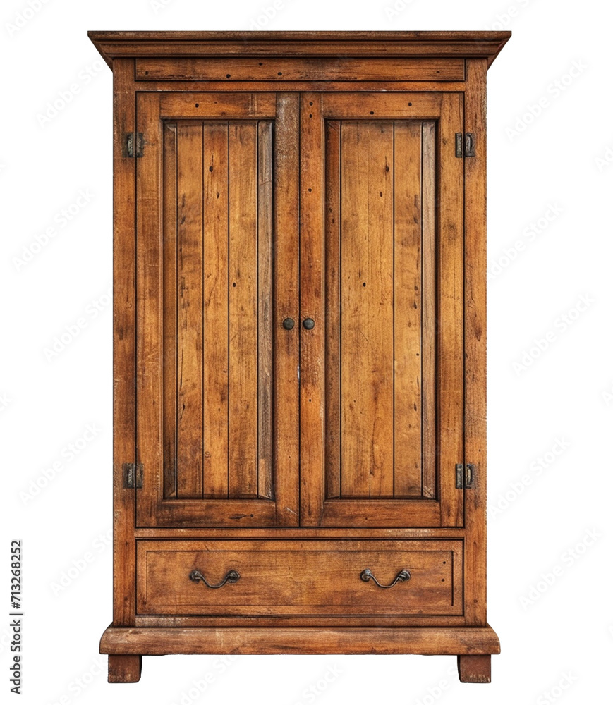 A wooden wardrobe isolated on a transparent background. Isolated furniture for interior design.
