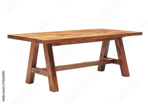 A wooden dining table with clean lines a transparent background. Isolated furniture for interior design.