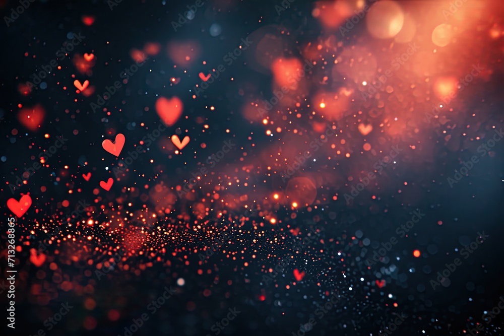 red heart on blurry background, bokeh, bokeh background, romantic, Valentine's day, depth of field, heart-shaped multi-colored lights, haze, rainbow, blurred background.