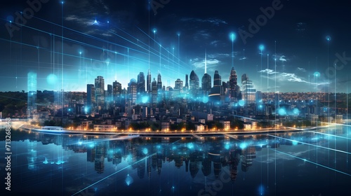 Digital city with high speed information and power grid. Digital community, smart society. DX, Iot, urban and rural nature areas digital network. digital society concept.  