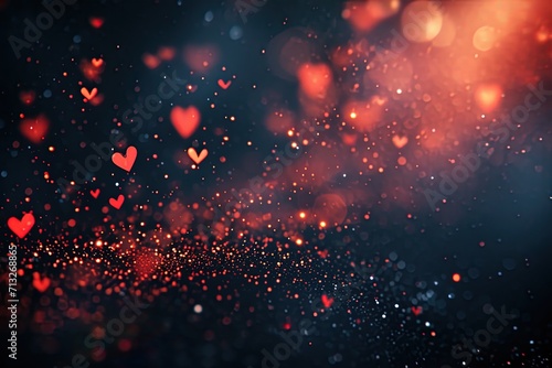 red heart on blurry background, bokeh, bokeh background, romantic, Valentine's day, depth of field, heart-shaped multi-colored lights, haze, rainbow, blurred background.