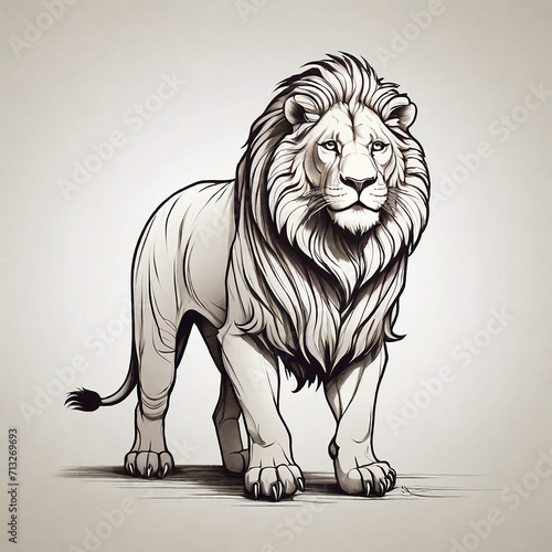 Minimalistic Line Art of an Asiatic Lion for Kids' Coloring Book ai generated © Aziz