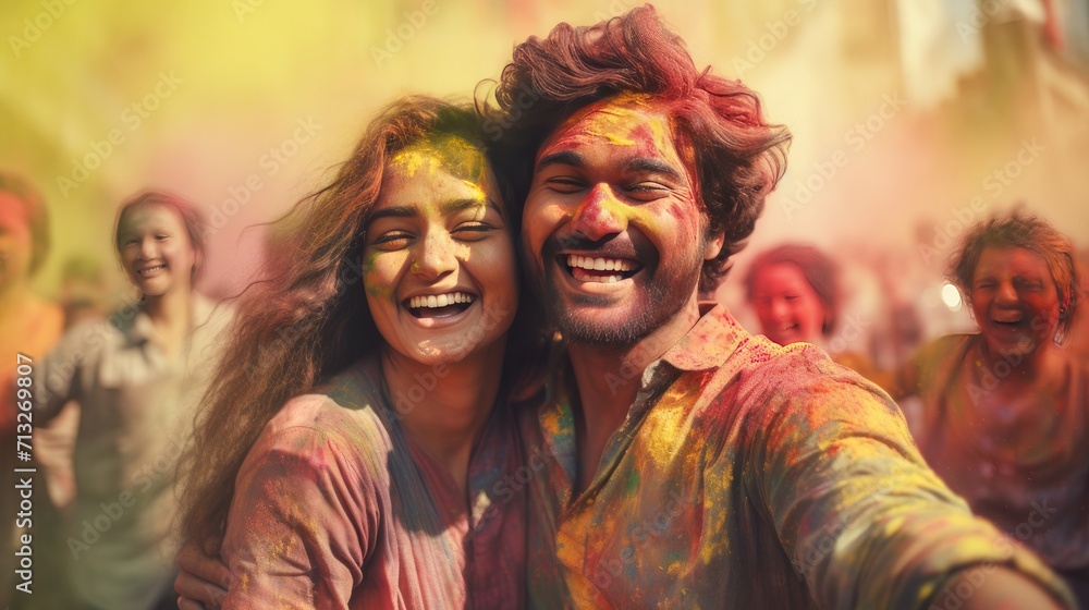 Two People Embracing Each Other Affectionately in a Loving Hug, Holi