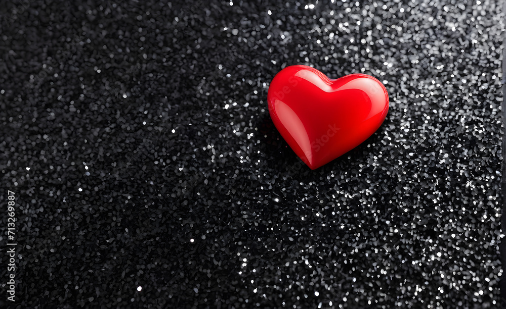 A small red heart on a sparkling black background. Generative AI A small red heart on a sparkling black background. Generative AI