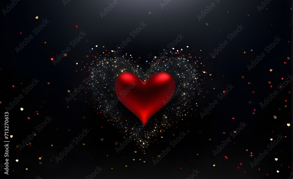 A small red heart on a sparkling black background. Generative AI A small red heart on a sparkling black background. Generative AI