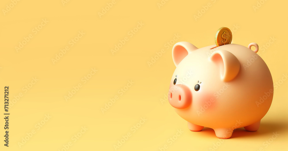 Piggy bank isolated on yellow background
