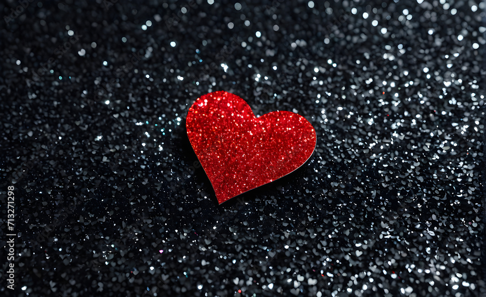 A small red heart on a sparkling black background. Generative AI A small red heart on a sparkling black background. Generative AI