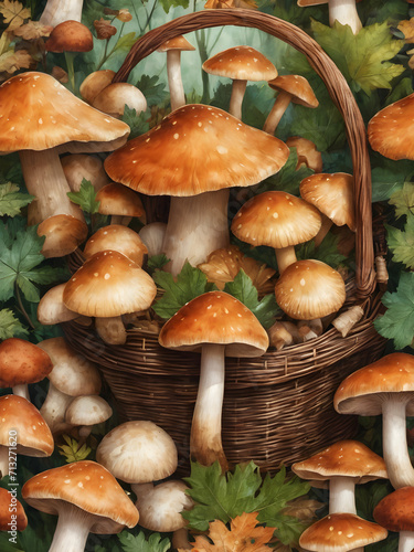 mushrooms in a wicker basket