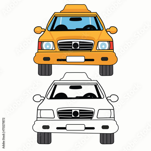 Vector yellow taxi car concept outline illustration in simple flat design clipart isolated