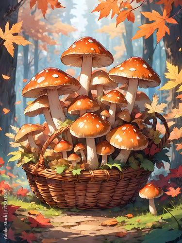 mushrooms in a wicker basket © pla2u