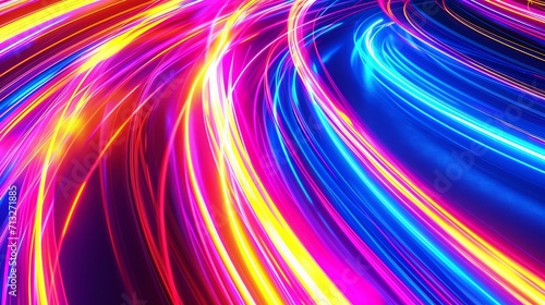 Colorful neon light trails in an abstract pattern background