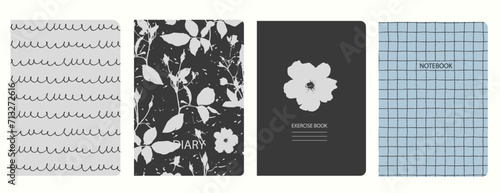 Set of cover page templates with flower. Based on seamless patterns. Headers isolated and replaceable. Perfect for school notebooks, notepads, diaries