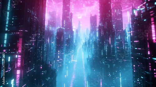 Futuristic abstract cityscape with neon colors and cyberpunk aesthetics background