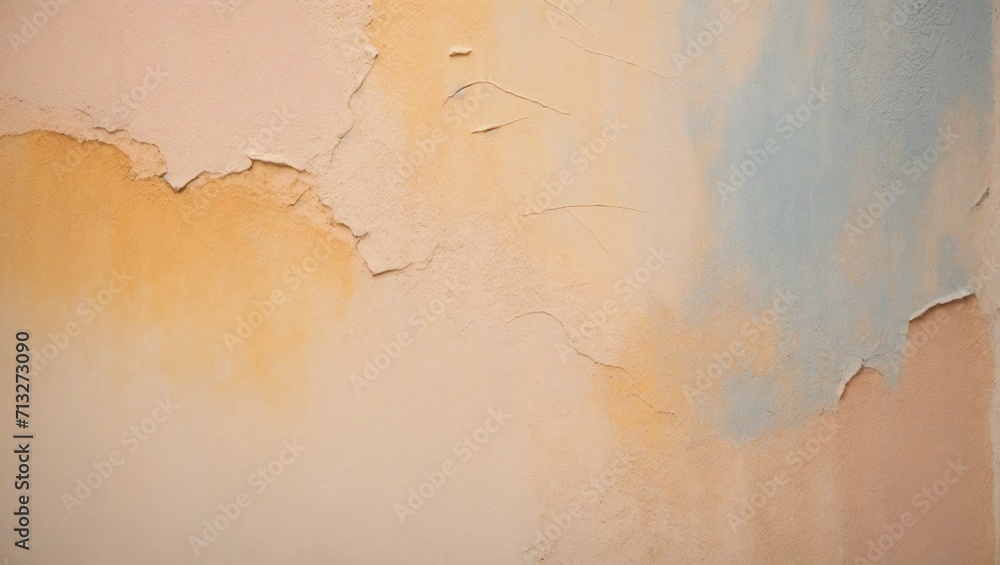 Closeup of a textured cream wall with color wash paint technique, AI-generated.