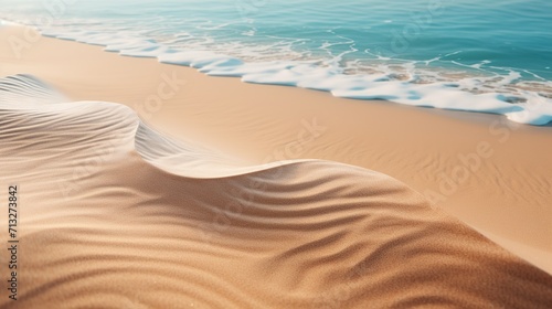 Serene Beach with Golden Sand Dunes and Crisp Ocean Waves  Tranquil Nature Background