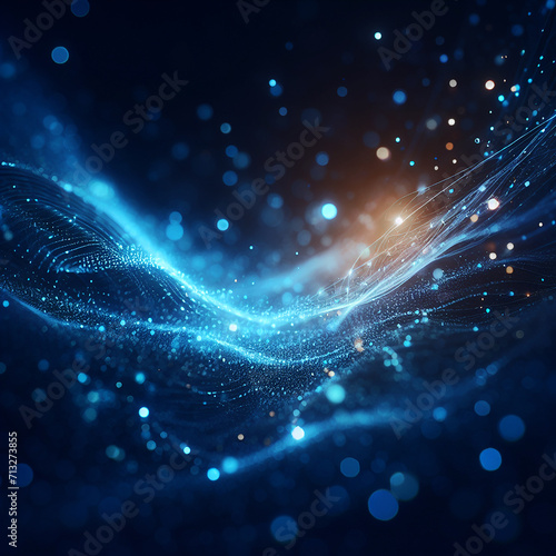 Abstract background with bokeh effect featuring blue luminous particles