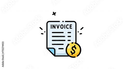 Animated invoice with coin, suggesting financial transactions. Suitable for finance, business, and accounting concepts in digital marketing materials. (ID: 713274433)