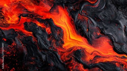Molten lava flow abstract with fiery red and orange hues background