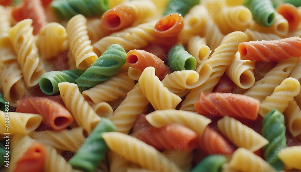 Fusilli pasta with smoked salmon, close-up, macro. Generative AI Fusilli pasta with smoked salmon, close-up, macro. Generative AI