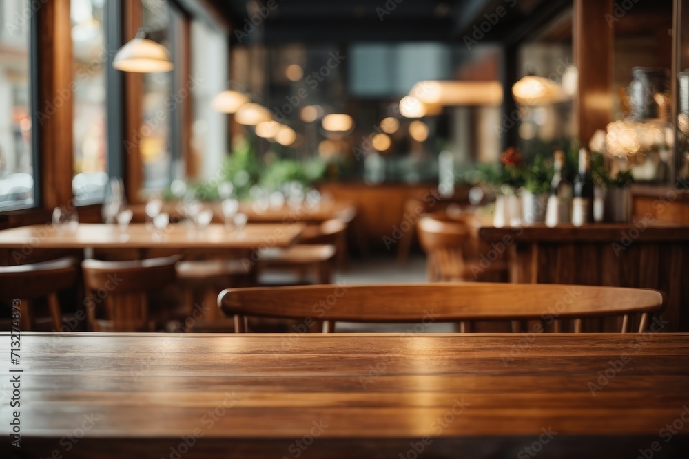 Interior of a restaurant with a blurred table and chairs background Interior of a restaurant with a blurred table and chairs background