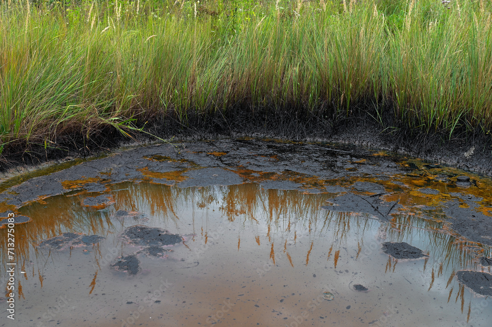 Industrial oil pollution on the surface of the soil is an environmental catastrophe. Industrial oil pollution on the surface of the soil is an environmental catastrophe.