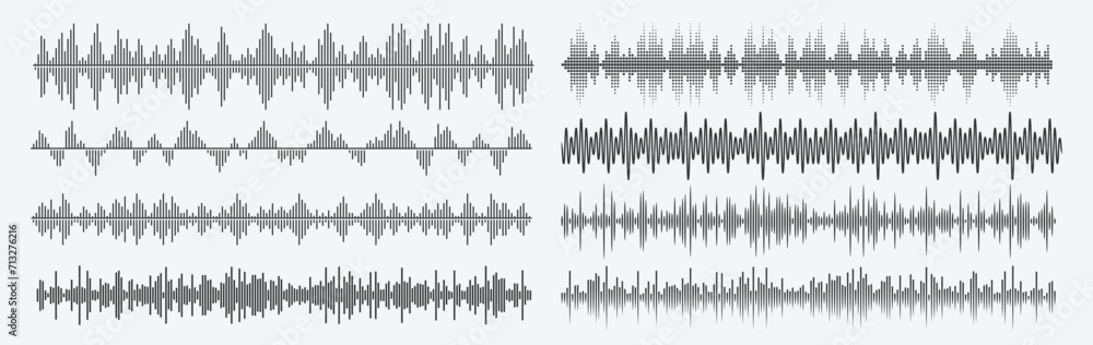 Vector Isolated Black Equalizer Sound Waves on Grey Background - obrazy, fototapety, plakaty 