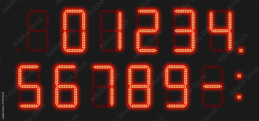 Vector Glowing Red Seven Segment Dotted LED Display