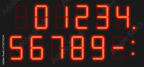 Vector Glowing Red Seven Segment Dotted LED Display
