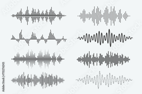 Vector Isolated Black Equalizer Sound Waves on Grey Background