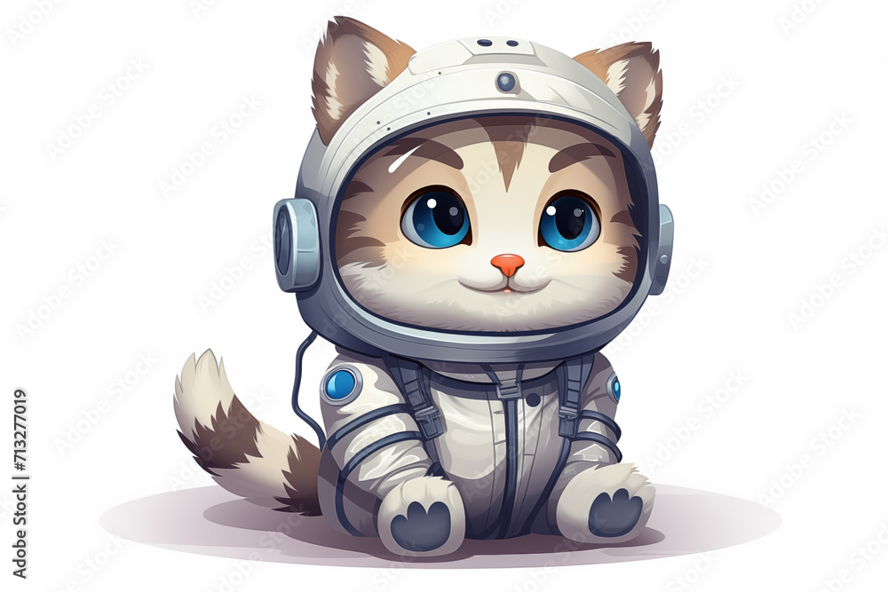 Cat wearing a space suit isolate on white background.