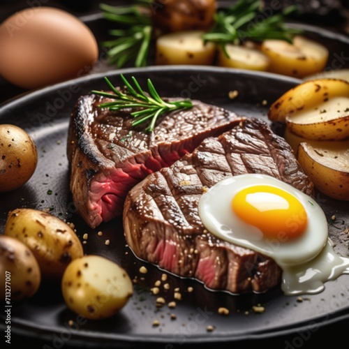 Beef steal with potatoes and egg