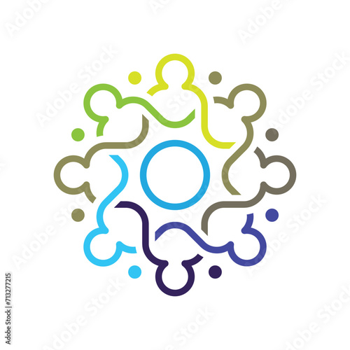 Colorful abstract of figures joining hands forming mandala like art icon