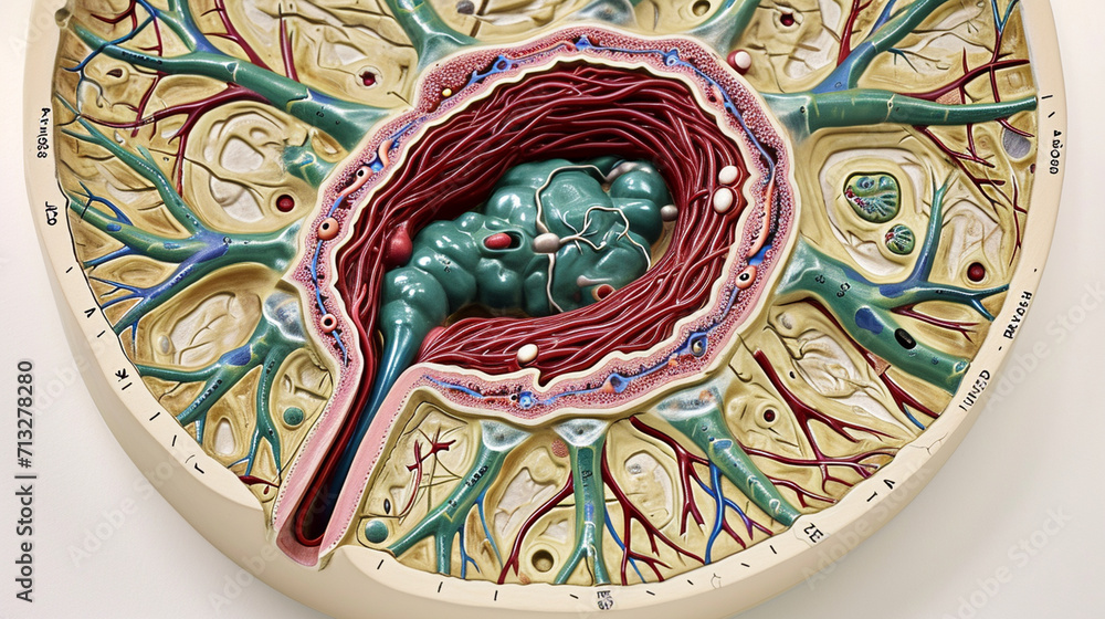 An educational diagram presenting a cross-section view of lymphatic vessels, intricately labeled to illustrate the various components, fostering a visually rich understanding of th