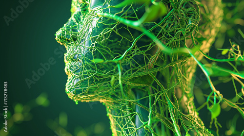 A digitally enhanced image showcasing the lymphatic vessels as a lifelike and vibrant network within the body, with emphasis on their role in maintaining fluid balance and supporti photo