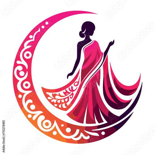 Vector saree with women's figure clothing logo design, Generative Ai