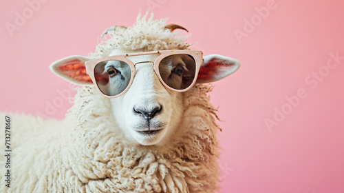 colorful Sheep with sunglasses For Eid adha Mubarak. AI Generative © We3 Animal
