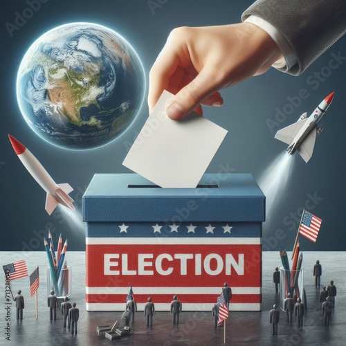 Democratic Republican Election with hand and voting box 2024