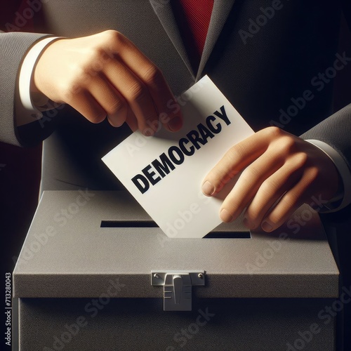 Democratic Republican Election with hand and voting box 2024