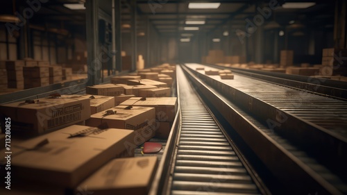 factory distribution center with cardboard boxes